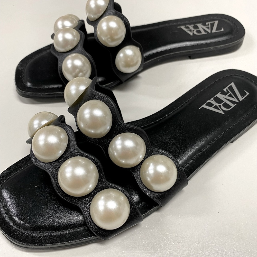 Zara Pearl Embellished Sandlas